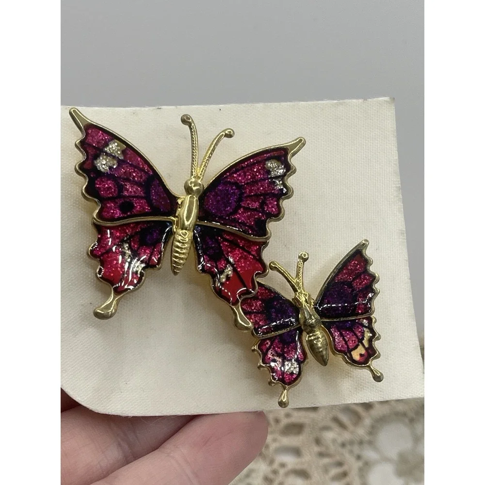 Vintage Butterfly Pins Set of‎ 2 Beautiful Multicolor Lapel Pins